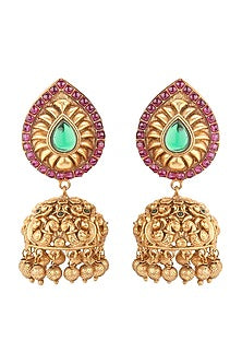Gold Plated Ruby & Emerald Antique Earrings