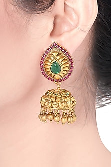 Gold Plated Ruby & Emerald Antique Earrings
