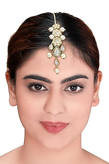 Gold Plated Shell Pearl Maang Tikka