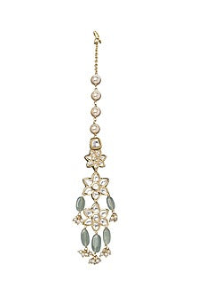 Gold Plated Polki & Jade Maang Tikka
