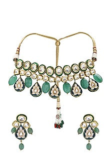 Gold Plated Meenakari Jade Necklace Set