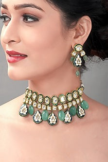 Gold Plated Meenakari Jade Necklace Set