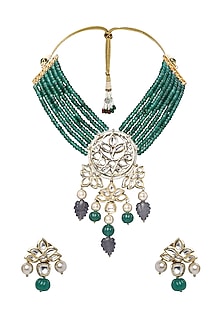 Gold Plated Jade Bead Necklace Set