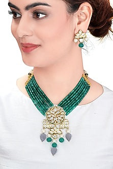 Gold Plated Jade Bead Necklace Set