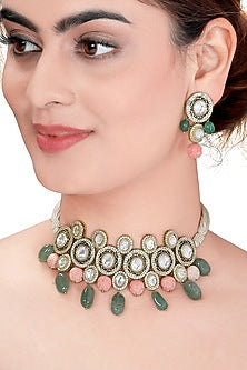 Gold Plated Coral Bead Necklace Set