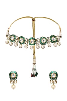 Gold Plated Pearl & Polki Necklace Set