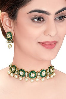 Gold Plated Pearl & Polki Necklace Set