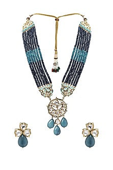 Gold Plated Blue Agate Drop Necklace Set