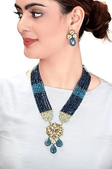 Gold Plated Blue Agate Drop Necklace Set