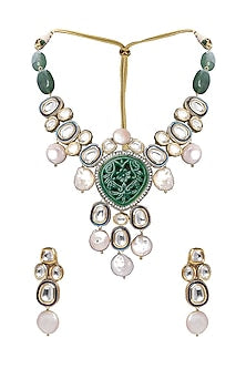 Gold Plated Agate & Pearl Necklace Set