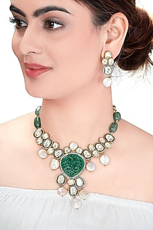 Gold Plated Agate & Pearl Necklace Set