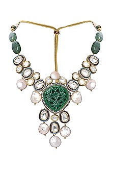 Gold Plated Agate & Pearl Necklace Set