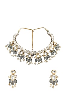 Gold Plated Polki & Jade Necklace Set