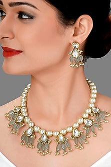 Gold Plated Polki & Jade Necklace Set
