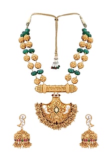 Gold Plated Temple Pendant Necklace Set
