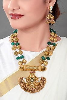 Gold Plated Temple Pendant Necklace Set