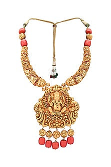 Gold Plated Coral Pendant Necklace Set