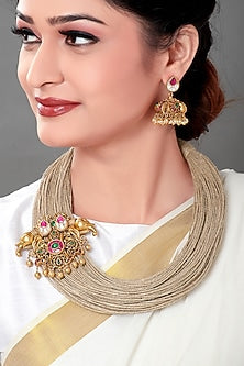 Gold Plated Temple Pendant Necklace Set
