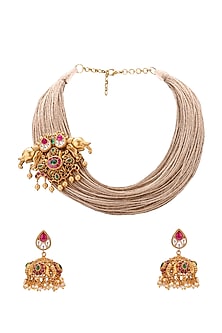 Gold Plated Temple Pendant Necklace Set
