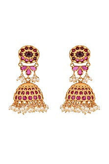 Gold Plated Coral Temple Pendant Necklace Set