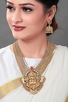 Gold Plated Polki Temple Pendant Necklace Set