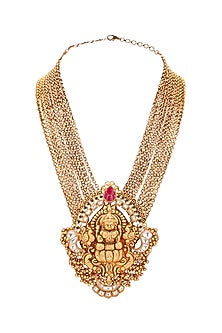 Gold Plated Polki Temple Pendant Necklace Set