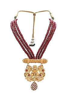 Gold Plated Beaded Temple Pendant Necklace Set