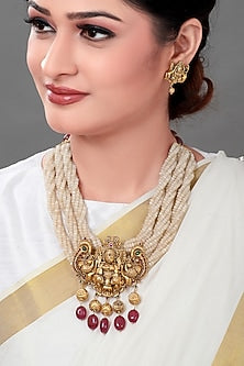 Antique Gold Plated Beaded Pendant Necklace Set