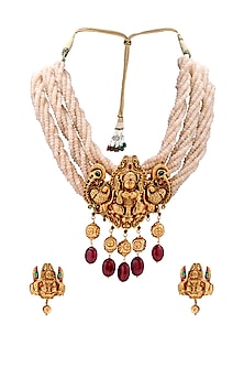 Antique Gold Plated Beaded Pendant Necklace Set