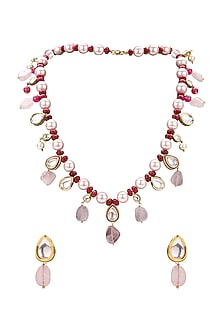 Gold Plated Rose Quartz Necklace Set