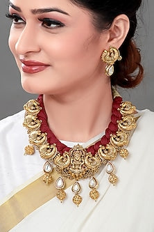 Antique Gold Plated Polki & Thread Necklace Set