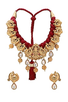 Antique Gold Plated Polki & Thread Necklace Set