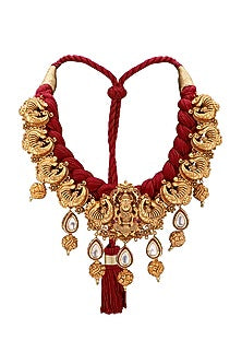 Antique Gold Plated Polki & Thread Necklace Set