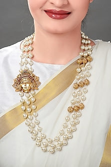 Gold Plated Pearl Temple Pendant Necklace