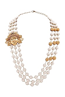 Gold Plated Pearl Temple Pendant Necklace