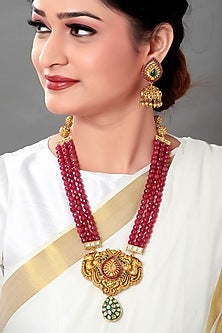 Gold Plated Ruby Pendant Necklace Set