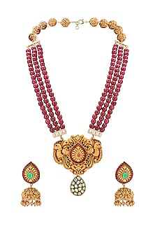 Gold Plated Ruby Pendant Necklace Set