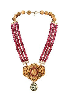 Gold Plated Ruby Pendant Necklace Set