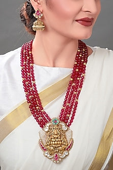 Gold Plated Polki Pendant Necklace Set