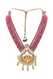 Gold Plated Pink Temple Pendant Necklace
