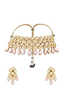 Gold Plated Polki & Pearl Necklace Set