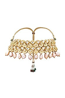 Gold Plated Polki & Pearl Necklace Set