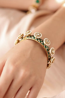 Gold Finish Green Stone Bangles (Set Of 2)