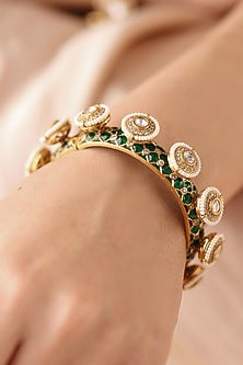Gold Finish Green Stone Bangles (Set Of 2)