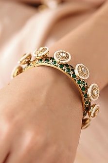 Gold Finish Green Stone Bangles (Set Of 2)