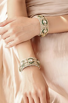 Gold Finish Green Stone Bangles (Set Of 2)