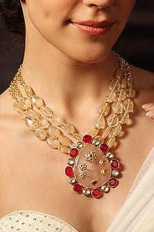 Gold Finish Pink Stone Cascade Necklace