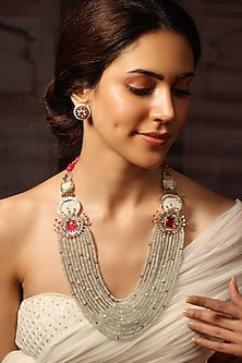 Gold Finish Multi-Colored Stone Necklace Set