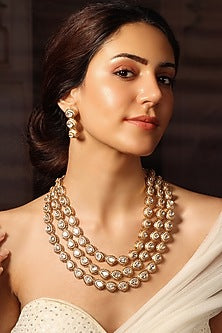 Gold Finish Beaded Tiered Necklace Set