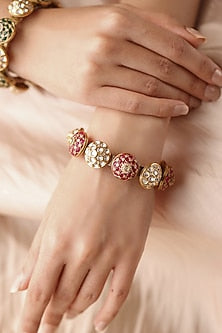 Gold Finish Red Stone Bangle